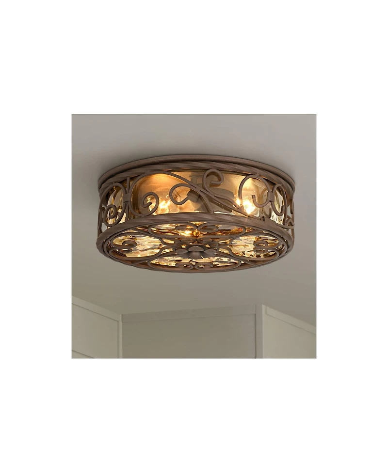 John Timberland Casa Seville Rustic Farmhouse Flush Mount Outdoor Ceiling Light Fixture Dark Walnut 4 1/2" Champagne Water Glass for Post Exterio