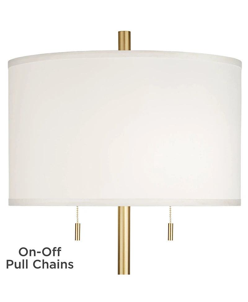 Possini Euro Design Luxe Italian Style Floor Lamp 64" Tall Gold Metal White Linen Drum Shade for Living Room Reading House Bedroom Office