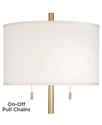 Possini Euro Design Luxe Italian Style Floor Lamp 64" Tall Gold Metal White Linen Drum Shade for Living Room Reading House Bedroom Office