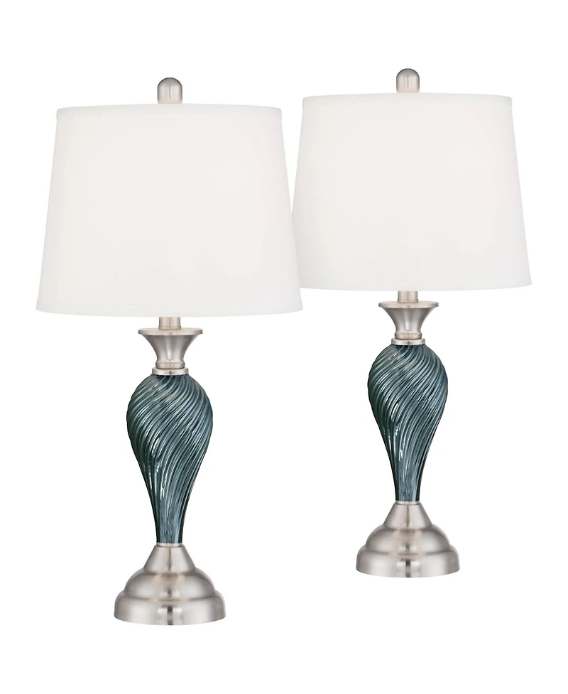 Regency Hill Arden 25" High Twist Column Modern Coastal Table Lamps Set of 2 Green-Blue Glass Living Room Bedroom Bedside House