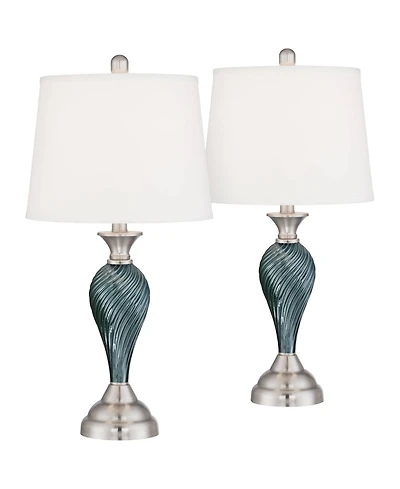 Regency Hill Arden 25" High Twist Column Modern Coastal Table Lamps Set of 2 Green-Blue Glass Living Room Bedroom Bedside House