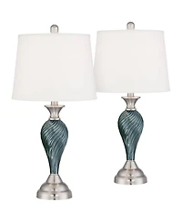 Regency Hill Arden 25" High Twist Column Modern Coastal Table Lamps Set of 2 Green-Blue Glass Living Room Bedroom Bedside House