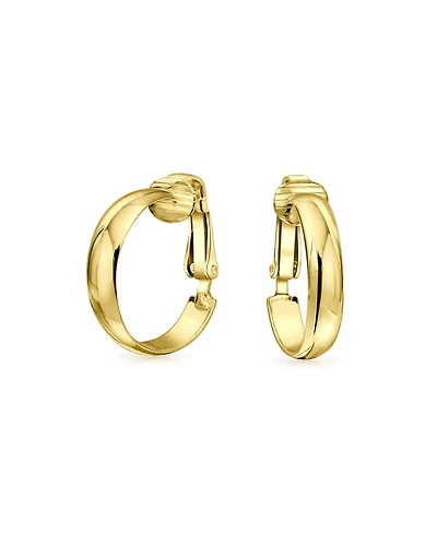 Bling Jewelry Classic Basic Simple Lightweight Clip On Hoop Earrings Non Pierced Ears Gold Plated Sterling Silver .75 Diameter