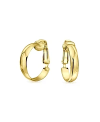 Bling Jewelry Classic Basic Simple Lightweight Clip On Hoop Earrings Non Pierced Ears Gold Plated Sterling Silver .75 Diameter