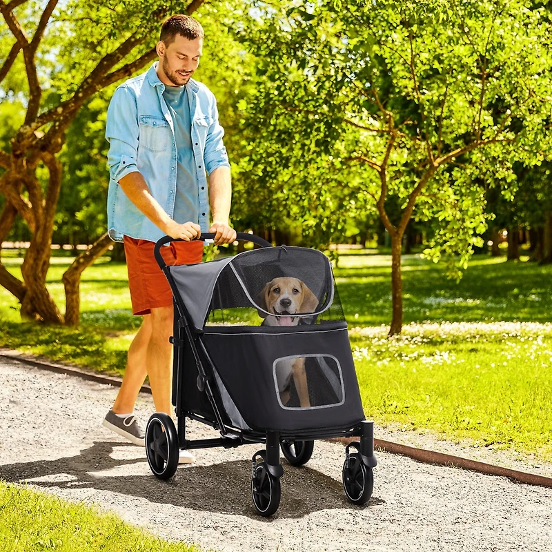 PawHut One-Click Foldable Dog Stroller for M L Dogs, Pet Stroller,
