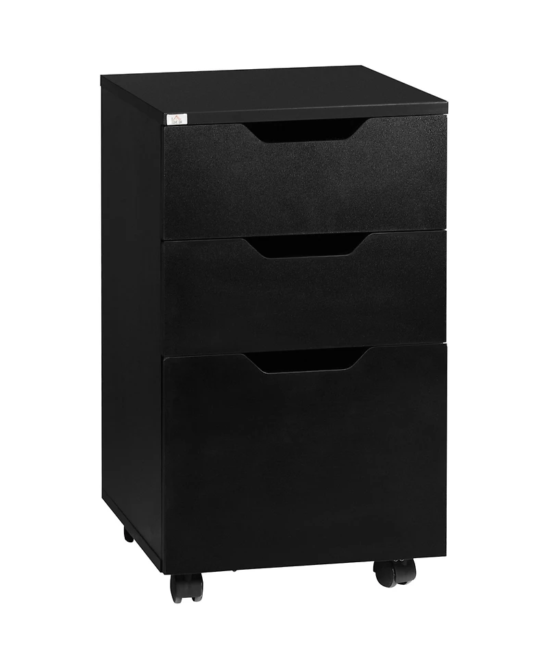 Homcom 3 Drawer File Cabinet Storage Organizer W/ Caster Wheels