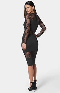 Bebe Women's Lace Inset Midi Dress