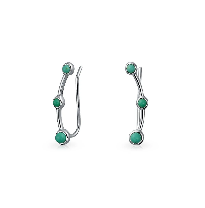 Bling Jewelry Minimalist 3 Blue Natural Turquoise Curved Ear Pin Warp Climbers Earrings Ear Crawlers Sterling Silver
