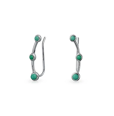 Bling Jewelry Minimalist 3 Blue Natural Turquoise Curved Ear Pin Warp Climbers Earrings Ear Crawlers Sterling Silver