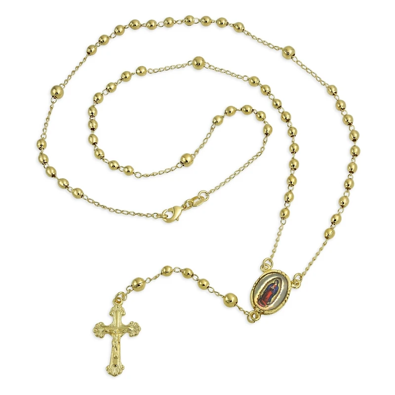 Bling Jewelry Prayer Rosario Crucifijo Crucifix Cross Catholic Virgin Mother Mary Rosary Beads Necklace 18K Gold Plated Brass