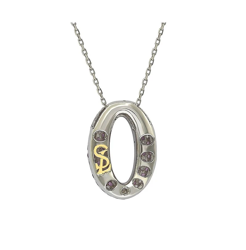Suzy Levian Sterling Silver Sapphire & Created White Sapphire Puff Oval Circle Pendant Necklace