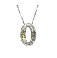 Suzy Levian Sterling Silver Sapphire & Created White Sapphire Puff Oval Circle Pendant Necklace