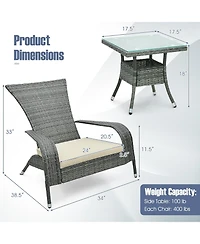 Vebreda 3-Piece Wicker Adirondack Set with Comfy Seat Cushions