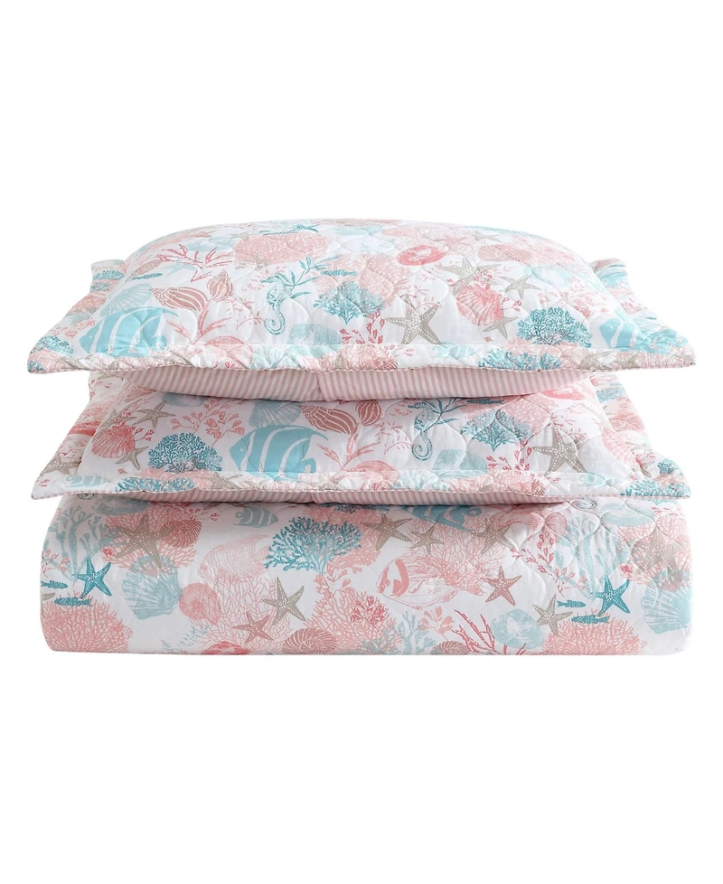 Closeout! Laura Ashley Swimtime Reversible 3 Piece Quilt Set, King