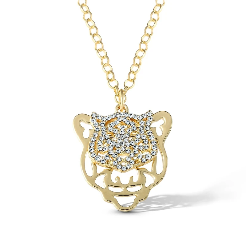 Jessica Simpson Womens Tiger Necklace 17" + 2" - Gold-Tone Tiger Pendant Necklace with Rhinestones