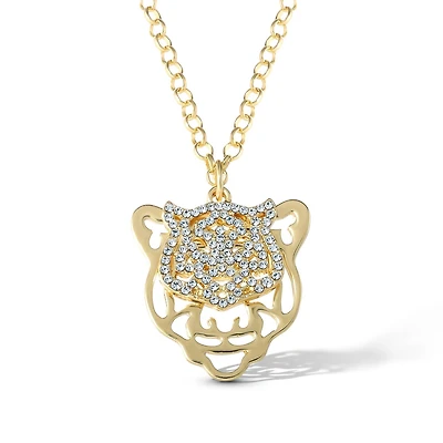 Jessica Simpson Womens Tiger Necklace 17" + 2" - Gold-Tone Tiger Pendant Necklace with Rhinestones