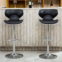 Streamdale Adjustable Upholstered Swivel Barstool Set of 2, Black