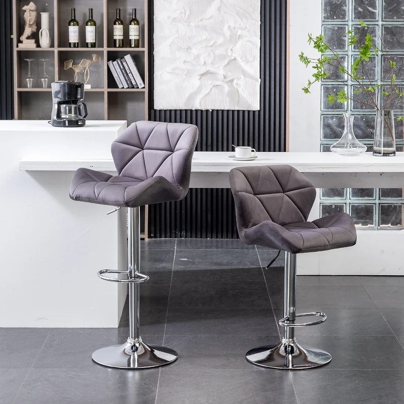 Streamdale Gray Velvet Diamond Tufted Adjustable Barstools (Set of 2)