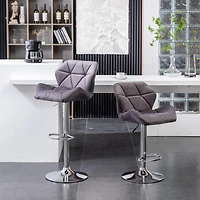 Streamdale Gray Velvet Diamond Tufted Adjustable Barstools (Set of 2)