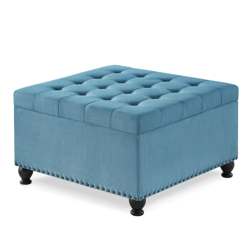 Streamdale Furniture Button Tufted Square Storage Ottoman with Wooden Legs for Living/Bedroom