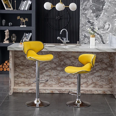 Streamdale Furniture Velvet Upholstered Adjustable Swivel Barstool, Set of 2, Yellow