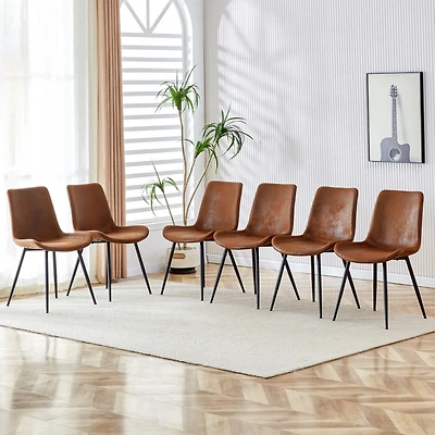 Modern Suede Dining Chair with Curved Widened Cushion (Set of 6)