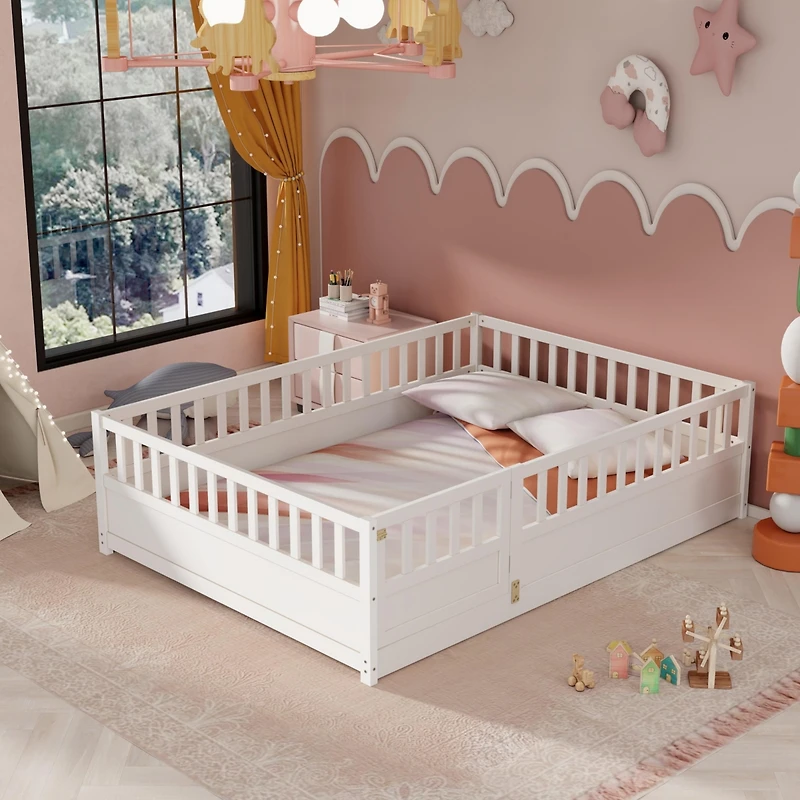 Streamdale Montessori Floor Bed Frame with High Barrier and Door