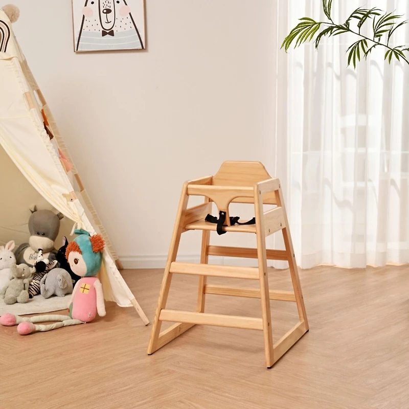 Simplie Fun Sturdy Pine Wood Baby Chair with Adjustable Safety Straps