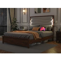 Streamdale Upholstered Queen Bed Frame with Charging Station and Led