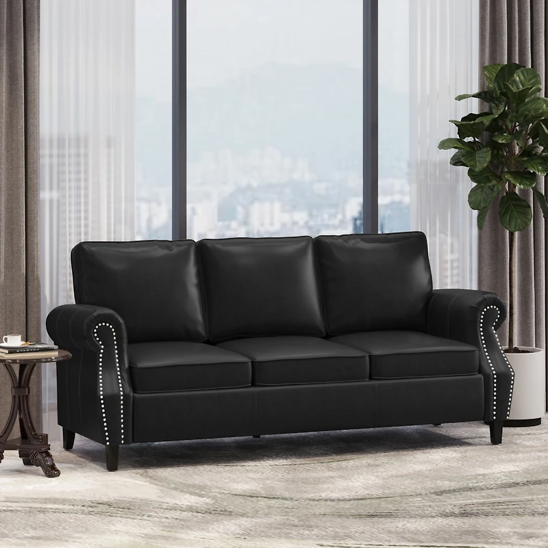 Streamdale Contemporary Faux Leather Upholstered Sofa with Nailhead Accents