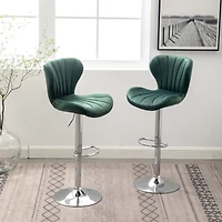 Streamdale Furniture Upholstered Adjustable Swivel Barstools in Green, Set of 2