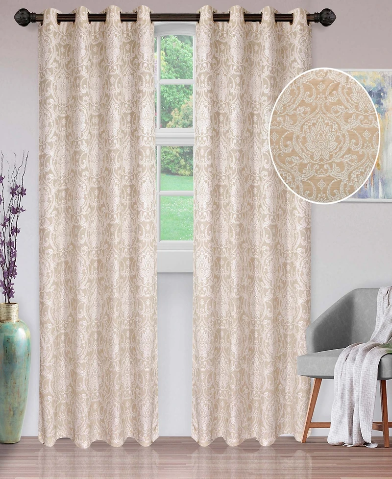 Superior Lotus Jacquard Classic Floral Damask Window Curtain Panel Set with Grommet Header, 52 X 84