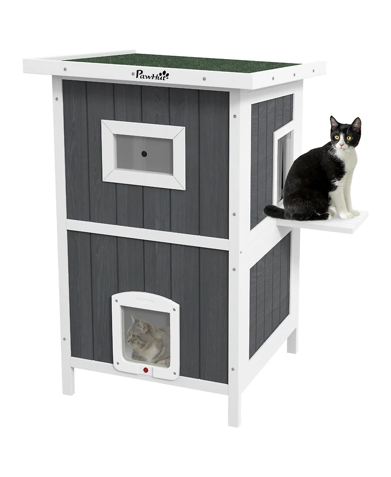 Outdoor Cat House Wooden Feral Cat House W/ Removable Floor,