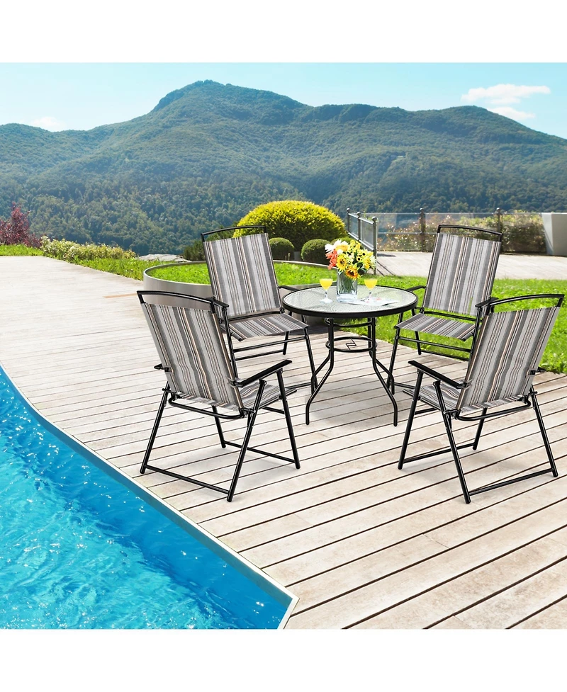 Slickblue Set of 2 Patio Folding Sling Chairs Space-saving Dining Chair-Grey