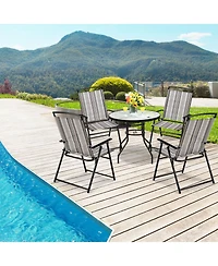 Slickblue Set of 2 Patio Folding Sling Chairs Space-saving Dining Chair-Grey