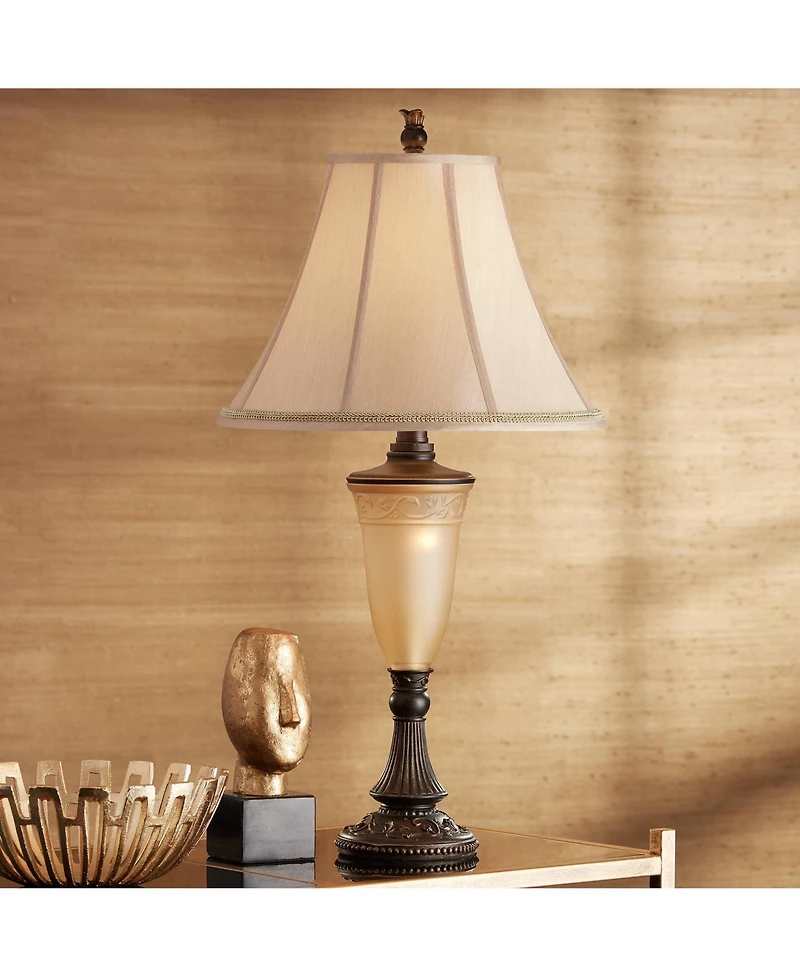 Kathy Ireland Sorrento Traditional Vintage Table Lamp with Nightlight 30" Tall Antique Bronze Glass Flared Bell Shade for Living Room Bedroom House Be