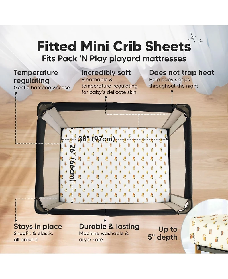 KeaBabies 2-Pack Mini Crib Sheets, Pack and Play Sheets Fitted, N Organic Fitted Sheet Cover