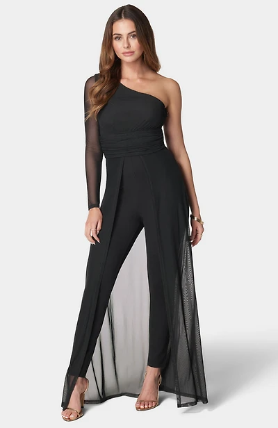 Bebe Women's One Shoulder Mesh Catsuit