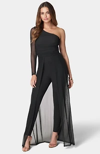 Bebe Women's One Shoulder Mesh Catsuit