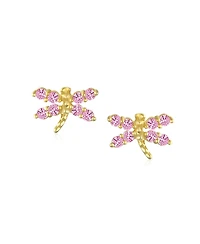 Bling Jewelry Cz Tiny Cubic Zirconia Pink Cz Dragonfly Firefly Butterfly Stud Earrings 14K Yellow Gold Screw back