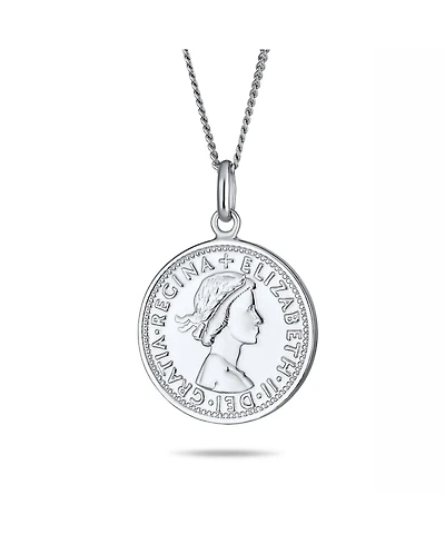 Bling Jewelry Royal Special Coin Disc Round Circle Medallion Pendant 1957 Special Queen Elizabeth Coin Necklace Sterling Silver