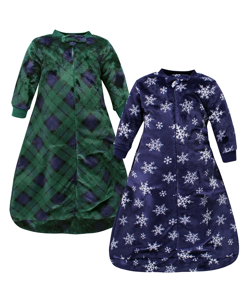 Hudson Baby Boys Plush Long-Sleeve Sleeping Bag, Sack, Wearable Blanket, Navy Snowflake, 0-9 Months