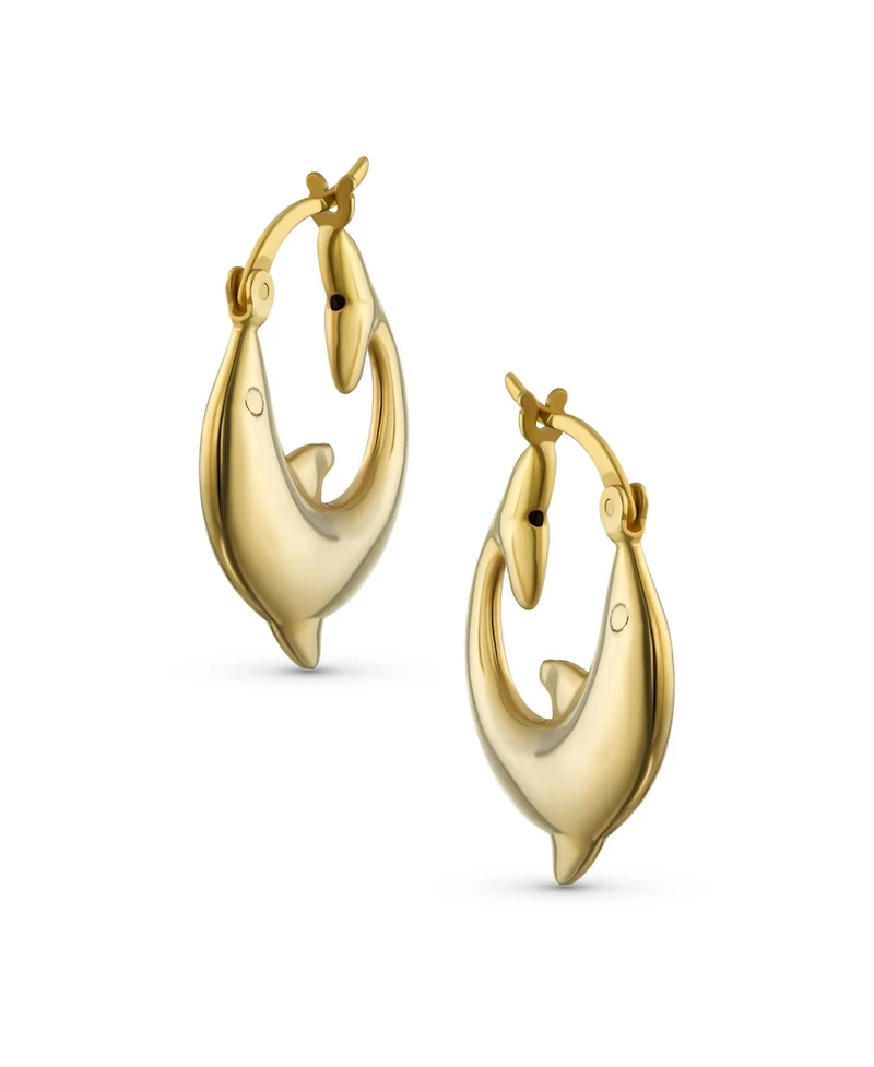 Hawaiian Nautical Vacation Honeymoon Ocean Marine Life Dolphin Hoop Earrings .925 Sterling Silver Teen