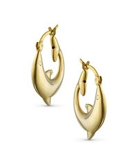 Hawaiian Nautical Vacation Honeymoon Ocean Marine Life Dolphin Hoop Earrings .925 Sterling Silver Teen