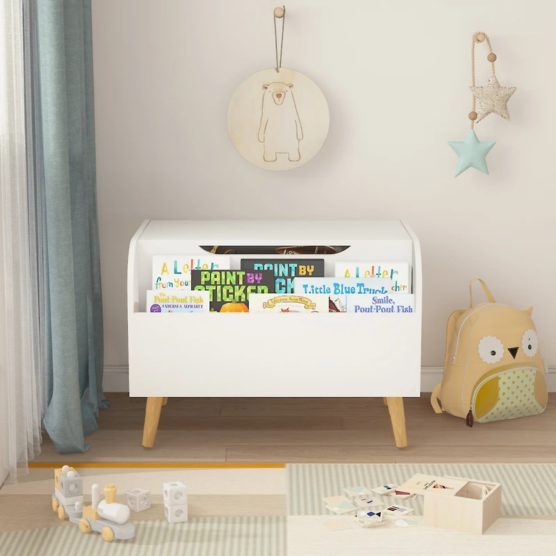 Multipurpose Toy Box with Bookshelf in White (23.62" W x 15.75" D x 17.13" H)