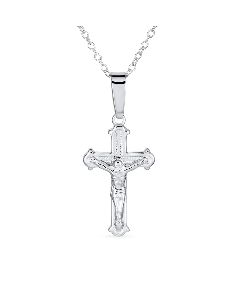 Bling Jewelry Simple Christian Catholic Religious Jewelry Passion Jesus Crucifix Cross Necklace Pendant Sterling Silver 18" Chain