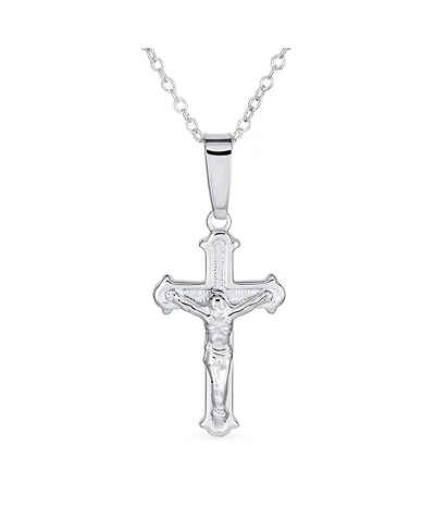 Bling Jewelry Simple Christian Catholic Religious Jewelry Passion Jesus Crucifix Cross Necklace Pendant Sterling Silver 18" Chain