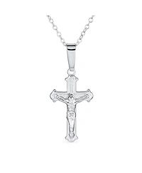 Bling Jewelry Simple Christian Catholic Religious Jewelry Passion Jesus Crucifix Cross Necklace Pendant Sterling Silver 18" Chain