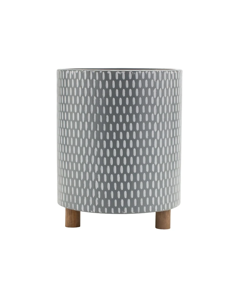 Slickblue Iron Metal Planter With Geometric Design And Wood Legs (Set of 3)