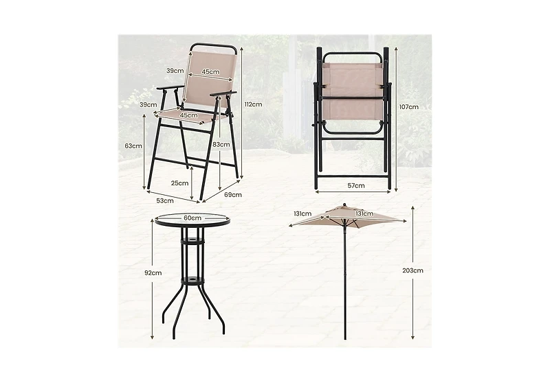 Slickblue 4 Pieces Outdoor Bar Set with Umbrella-Beige